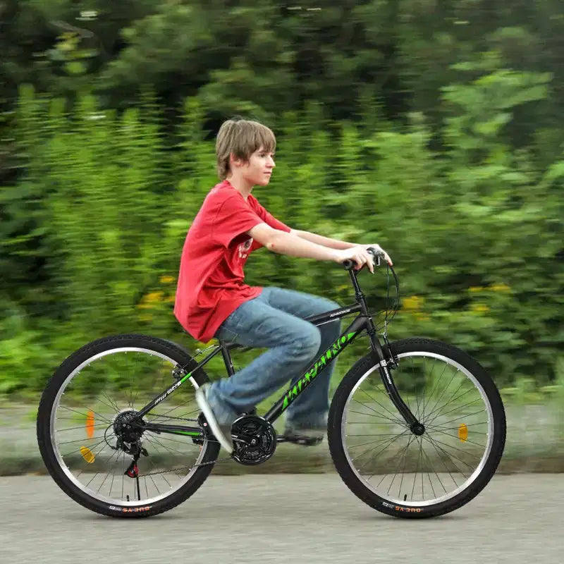 Okak Bici da Montagna con Telaio in Acciaio al Carbonio da 24 Pollici, Bici per Bambini a 21 Velocità con Doppio Freno a V e Sella Ergonomica, Bicicletta per Pendolarismo e Viaggi