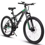 Okak Bicicletta da Montagna da 24 Pollici in Acciaio al Carbonio con Sospensione Completa, Bici da Uomo con Cambio a 21 Velocità e Freni a Disco, Bicicletta per Bambini e Adulti