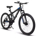 Okak Bicicletta da Montagna da 24 Pollici in Acciaio al Carbonio con Sospensione Completa, Bici da Uomo con Cambio a 21 Velocità e Freni a Disco, Bicicletta per Bambini e Adulti