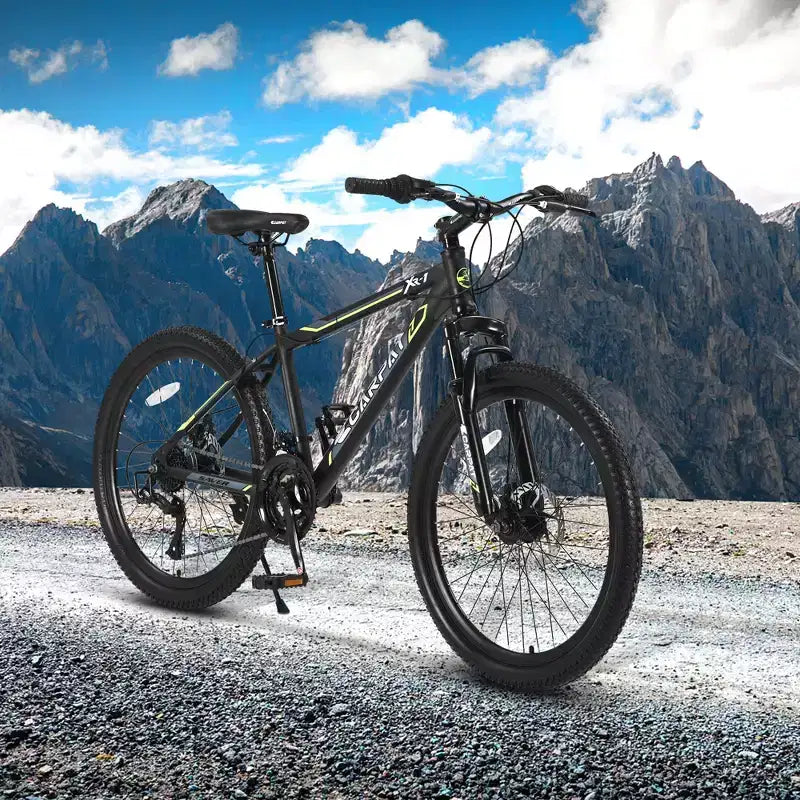 Bicicletta da montagna Okak 24IN con telaio in acciaio, bicicletta per bambini con cambio Shimano a 21 velocità, freni a disco doppi e sospensione anteriore, bicicletta per ragazzi