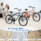 Okak 26IN Beach Cruiser Bike with 7 Speed System, Mens Bike with Front and Rear V brakes, Metal Frame Bicycle for Teens and Adults