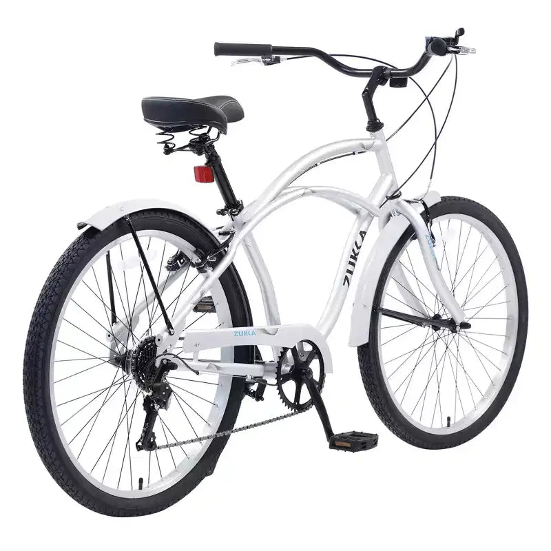 Okak 26IN Beach Cruiser Bike with 7 Speed System, Mens Bike with Front and Rear V brakes, Metal Frame Bicycle for Teens and Adults