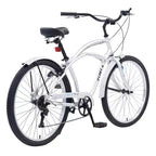 Okak 26IN Beach Cruiser Bike with 7 Speed System, Mens Bike with Front and Rear V brakes, Metal Frame Bicycle for Teens and Adults