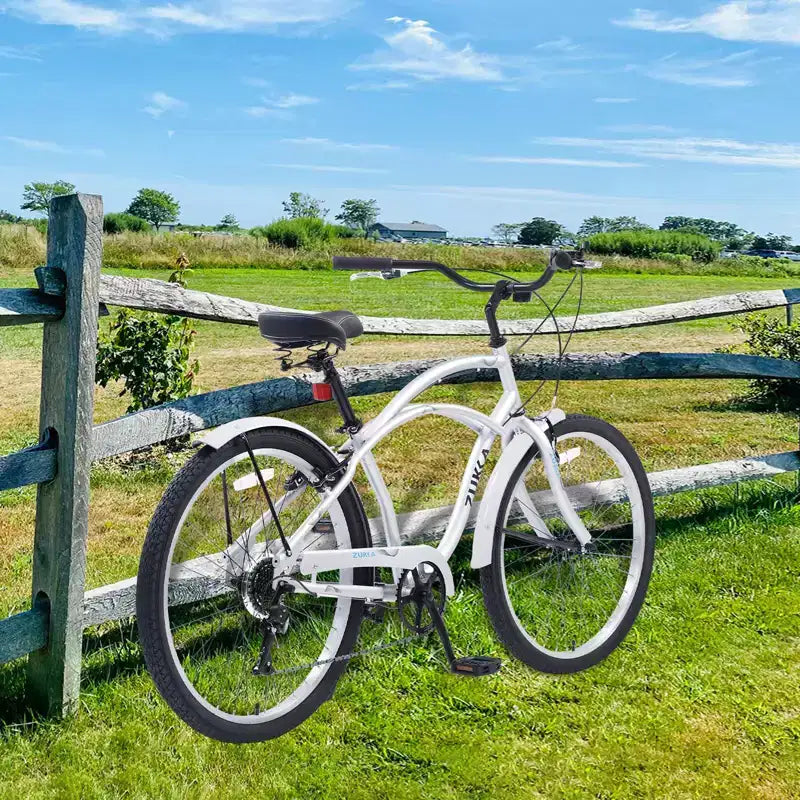 Okak 26IN Beach Cruiser Bike with 7 Speed System, Mens Bike with Front and Rear V brakes, Metal Frame Bicycle for Teens and Adults