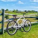 Okak 26IN Beach Cruiser Bike with 7 Speed System, Mens Bike with Front and Rear V brakes, Metal Frame Bicycle for Teens and Adults