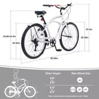 Okak 26IN Beach Cruiser Bike with 7 Speed System, Mens Bike with Front and Rear V brakes, Metal Frame Bicycle for Teens and Adults