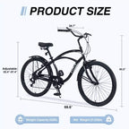 Okak 26IN Beach Cruiser Bike with 7 Speed System, Mens Bike with Front and Rear V brakes, Metal Frame Bicycle for Teens and Adults