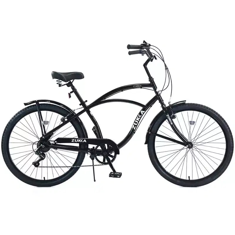 Okak 26IN Beach Cruiser Bike with 7 Speed System, Mens Bike with Front and Rear V brakes, Metal Frame Bicycle for Teens and Adults