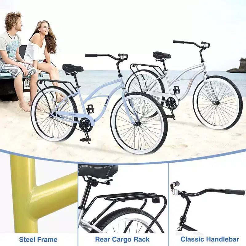 Okak 26IN Biciclette Cruiser a velocità singola con telaio in acciaio, bicicletta per adulti con ruote larghe e freno a contropedale posteriore, bicicletta per uomini e donne