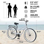 Okak 26IN Biciclette Cruiser a velocità singola con telaio in acciaio, bicicletta per adulti con ruote larghe e freno a contropedale posteriore, bicicletta per uomini e donne