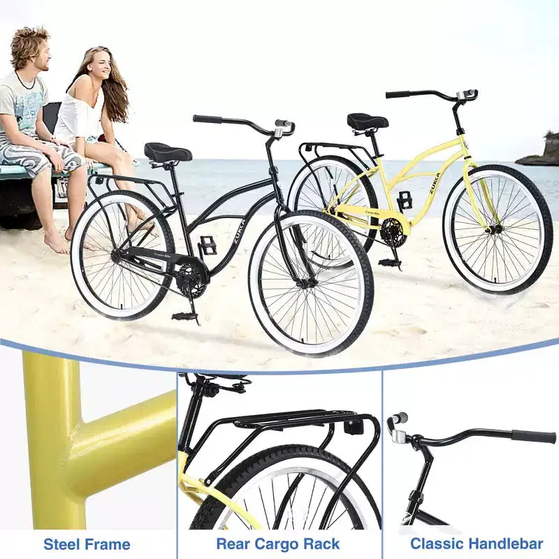 Okak 26IN Biciclette Cruiser a velocità singola con telaio in acciaio, bicicletta per adulti con ruote larghe e freno a contropedale posteriore, bicicletta per uomini e donne