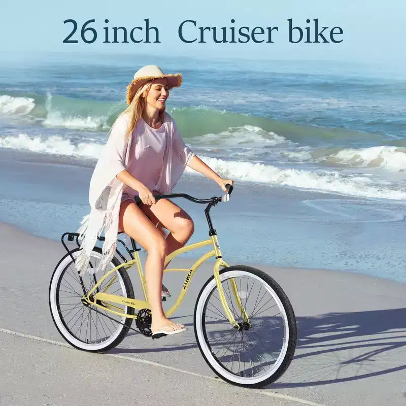 Okak 26IN Biciclette Cruiser a velocità singola con telaio in acciaio, bicicletta per adulti con ruote larghe e freno a contropedale posteriore, bicicletta per uomini e donne