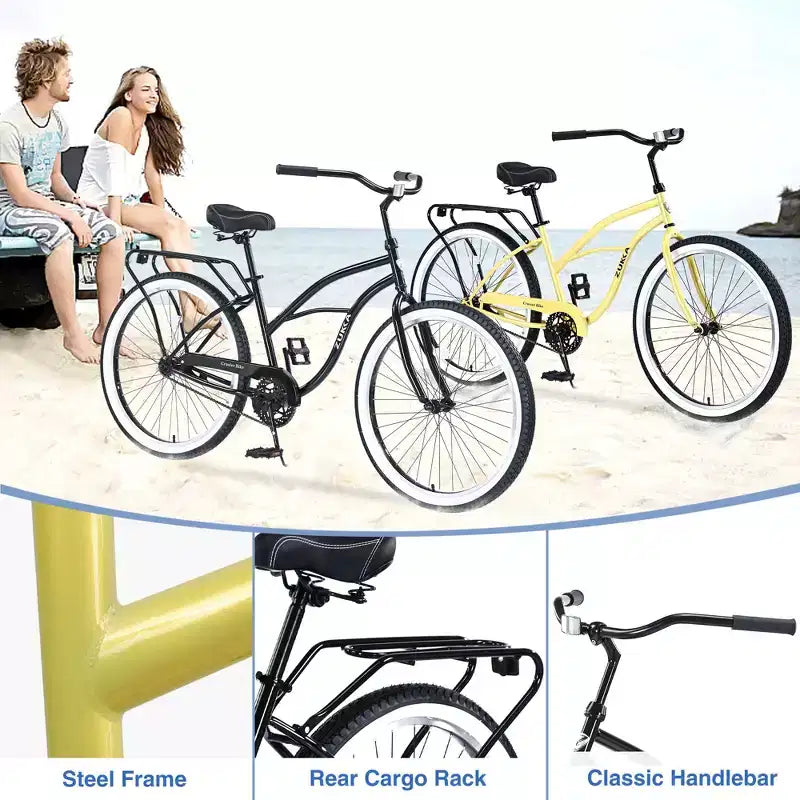Okak 26IN Biciclette Cruiser a velocità singola con telaio in acciaio, bicicletta per adulti con ruote larghe e freno a contropedale posteriore, bicicletta per uomini e donne