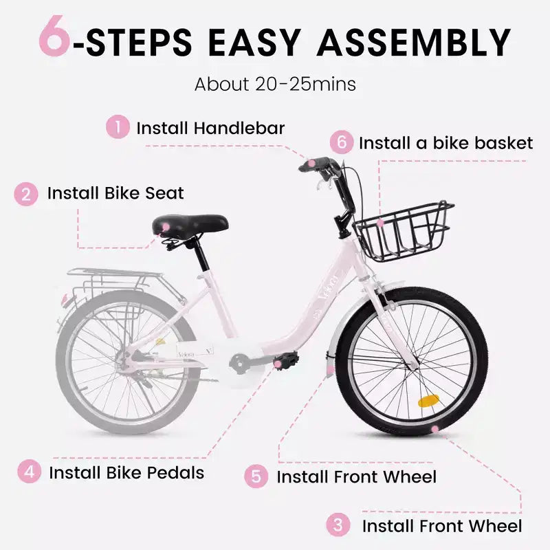 Bicicletta per bambini Okak 20IN con telaio leggero in acciaio, bici da crociera per bambini con freno a contropedale e freno a V, mini bici con paracatena e portapacchi posteriore
