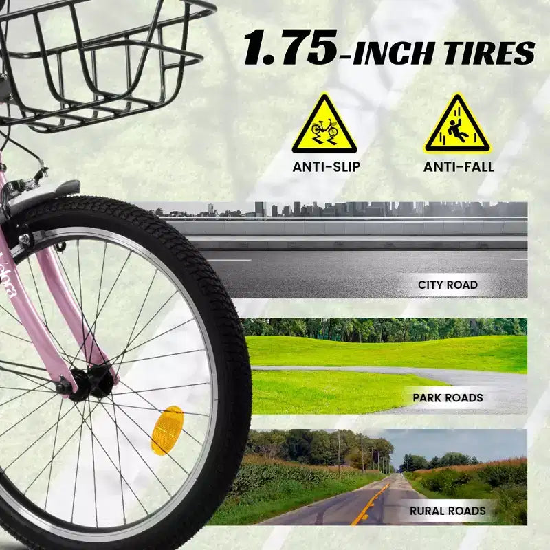Bicicletta per bambini Okak 20IN con telaio leggero in acciaio, bici da crociera per bambini con freno a contropedale e freno a V, mini bici con paracatena e portapacchi posteriore