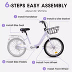 Bicicletta per bambini Okak 20IN con telaio leggero in acciaio, bici da crociera per bambini con freno a contropedale e freno a V, mini bici con paracatena e portapacchi posteriore
