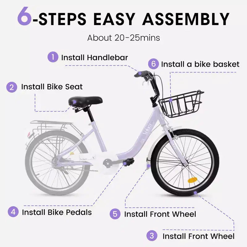 Bicicletta per bambini Okak 20IN con telaio leggero in acciaio, bici da crociera per bambini con freno a contropedale e freno a V, mini bici con paracatena e portapacchi posteriore