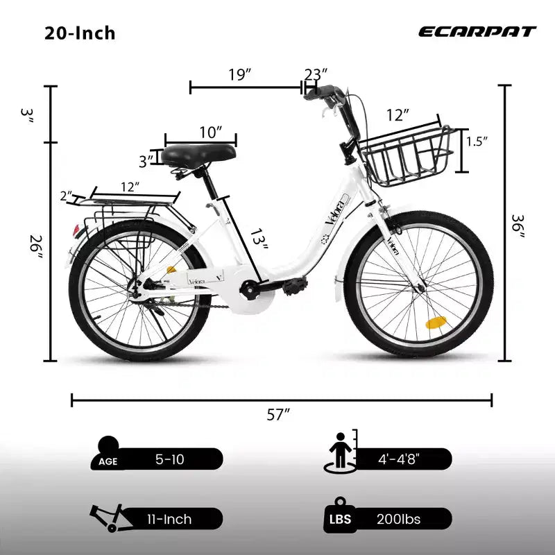 Bicicletta per bambini Okak 20IN con telaio leggero in acciaio, bici da crociera per bambini con freno a contropedale e freno a V, mini bici con paracatena e portapacchi posteriore