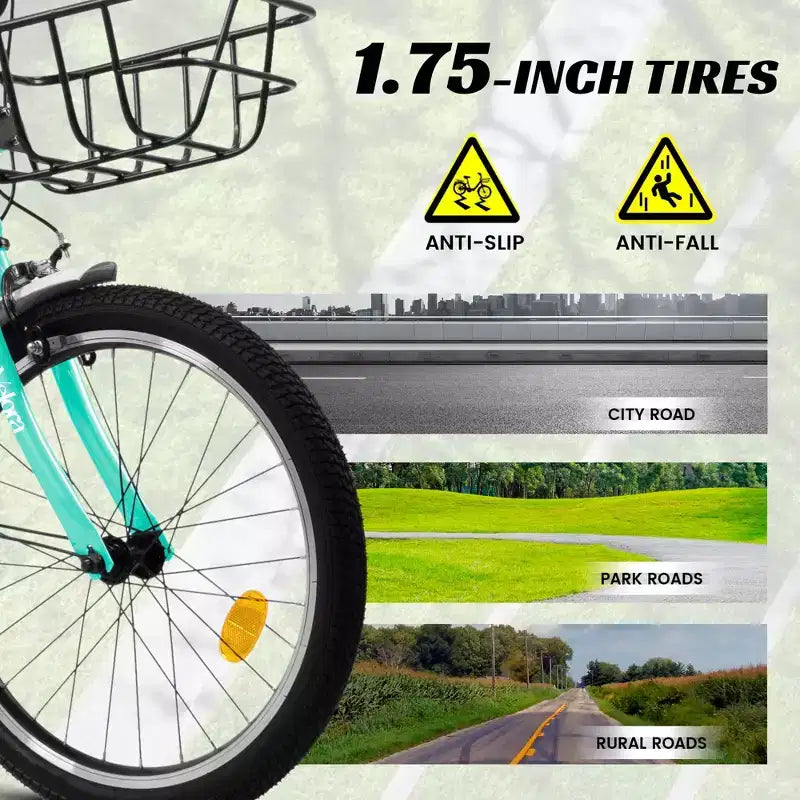 Bicicletta per bambini Okak 20IN con telaio leggero in acciaio, bici da crociera per bambini con freno a contropedale e freno a V, mini bici con paracatena e portapacchi posteriore