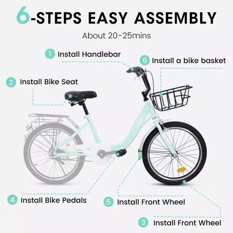Bicicletta per bambini Okak 20IN con telaio leggero in acciaio, bici da crociera per bambini con freno a contropedale e freno a V, mini bici con paracatena e portapacchi posteriore