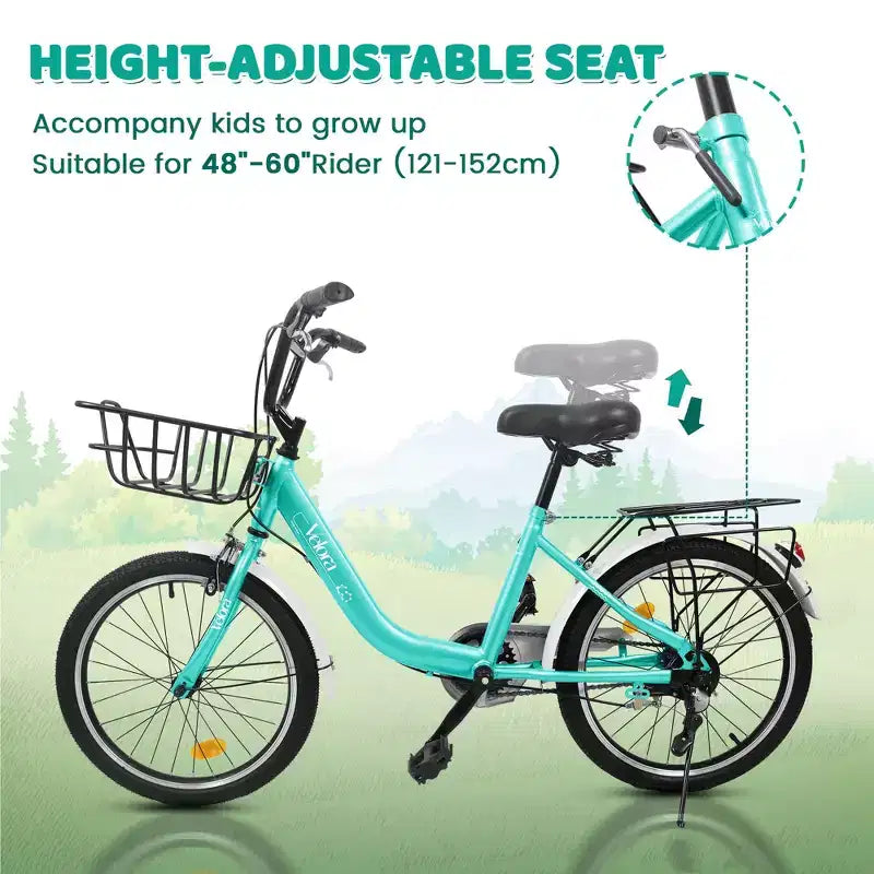 Bicicletta per bambini Okak 20IN con telaio leggero in acciaio, bici da crociera per bambini con freno a contropedale e freno a V, mini bici con paracatena e portapacchi posteriore