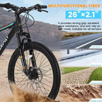 Okak Mountain Bike 26 pollici con 21 velocità e freni a disco meccanici, bici da adulto con telaio in acciaio ad alto tenore di carbonio, bici da cross per bambini e adulti