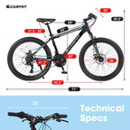 Okak Mountain Bike 26 pollici con 21 velocità e freni a disco meccanici, bici da adulto con telaio in acciaio ad alto tenore di carbonio, bici da cross per bambini e adulti