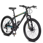 Okak 26IN Mountain Bike with 21 Speeds and Mechanical Disc Brakes, Adult Bike with High-Carbon Steel Frame, Dirt Bike for Kids & Adults