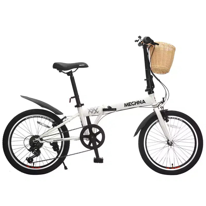 Okak 20IN Folding Bike with Front Basket, Phone Holder & Fenders, 6-Speed Adult Bike with Steel Frame and Dual V-Brake, Bicycle for Men & Women