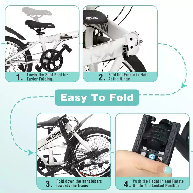 Okak 20IN Folding Bike with Front Basket, Phone Holder & Fenders, 6-Speed Adult Bike with Steel Frame and Dual V-Brake, Bicycle for Men & Women