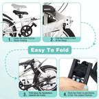 Okak 20IN Folding Bike with Front Basket, Phone Holder & Fenders, 6-Speed Adult Bike with Steel Frame and Dual V-Brake, Bicycle for Men & Women