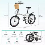 Okak 20IN Folding Bike with Front Basket, Phone Holder & Fenders, 6-Speed Adult Bike with Steel Frame and Dual V-Brake, Bicycle for Men & Women