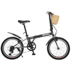 Okak 20IN Folding Bike with Front Basket, Phone Holder & Fenders, 6-Speed Adult Bike with Steel Frame and Dual V-Brake, Bicycle for Men & Women