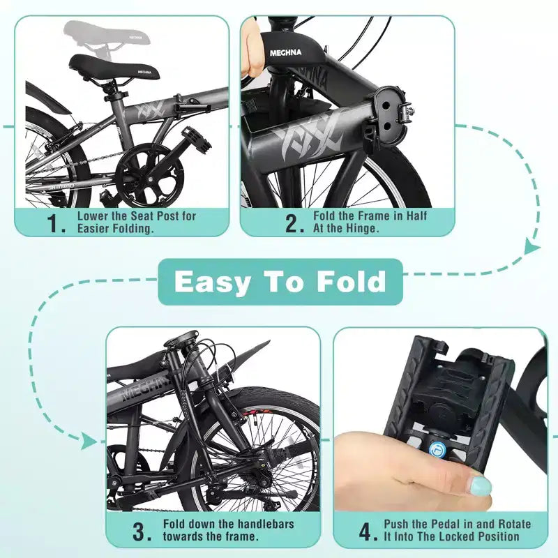 Okak 20IN Folding Bike with Front Basket, Phone Holder & Fenders, 6-Speed Adult Bike with Steel Frame and Dual V-Brake, Bicycle for Men & Women