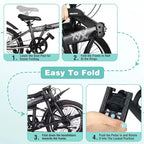 Okak 20IN Folding Bike with Front Basket, Phone Holder & Fenders, 6-Speed Adult Bike with Steel Frame and Dual V-Brake, Bicycle for Men & Women