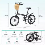 Okak 20IN Folding Bike with Front Basket, Phone Holder & Fenders, 6-Speed Adult Bike with Steel Frame and Dual V-Brake, Bicycle for Men & Women