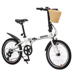 Okak 20IN Folding Bike with Front Basket, Phone Holder & Fenders, 6-Speed Adult Bike with Steel Frame and Dual V-Brake, Bicycle for Men & Women