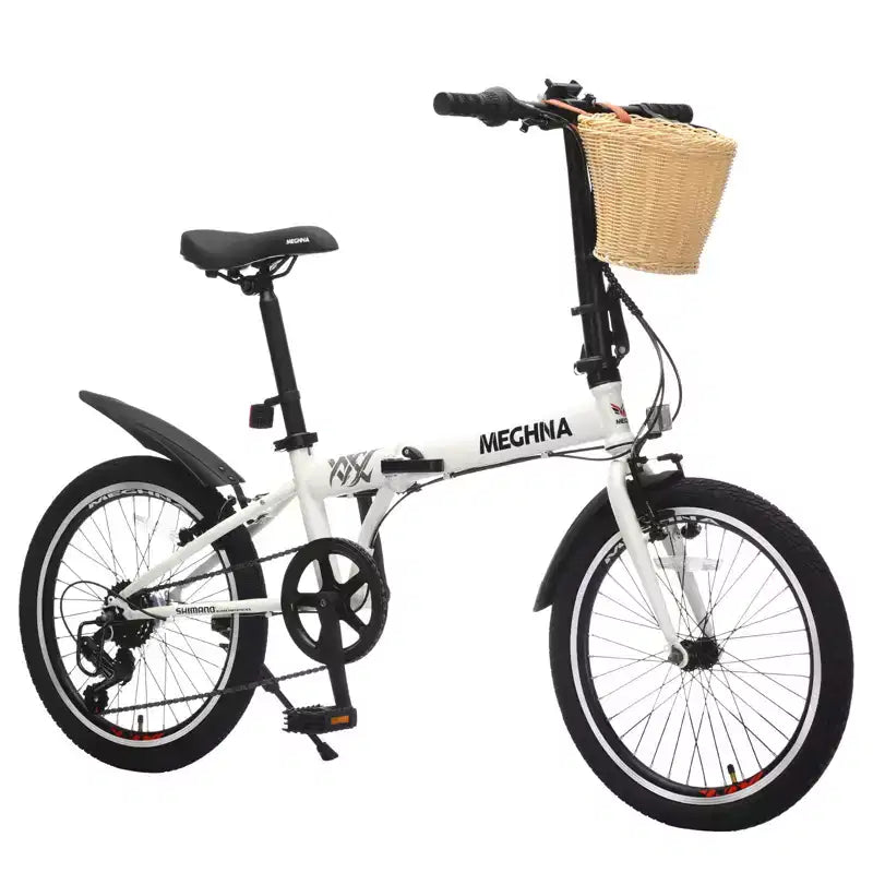 Okak 20IN Folding Bike with Front Basket, Phone Holder & Fenders, 6-Speed Adult Bike with Steel Frame and Dual V-Brake, Bicycle for Men & Women