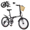 Okak 20IN Folding Bike with Front Basket, Phone Holder & Fenders, 6-Speed Adult Bike with Steel Frame and Dual V-Brake, Bicycle for Men & Women