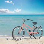 Okak 26IN Beach Cruiser Bikes with Steel Frame, Single Speed Drivetrain Adult Bike with Comfortable Rides, Bicycle for Men & Women, Pink