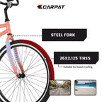 Okak 26IN Beach Cruiser Bikes with Steel Frame, Single Speed Drivetrain Adult Bike with Comfortable Rides, Bicycle for Men & Women, Pink