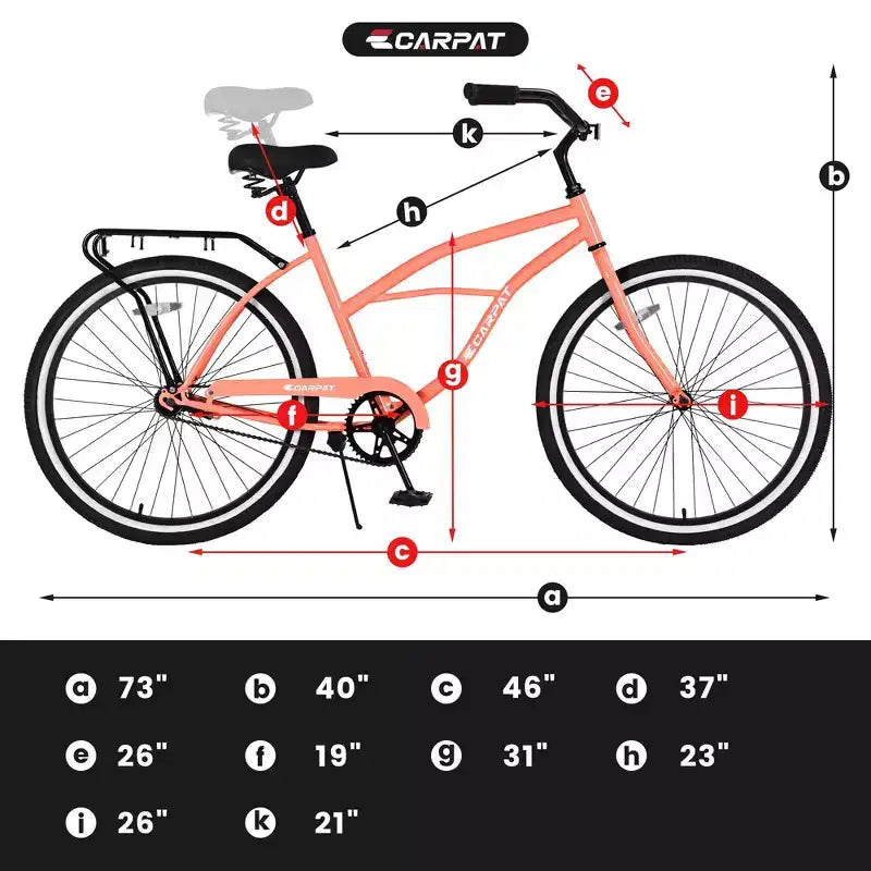 Okak 26IN Beach Cruiser Bikes with Steel Frame, Single Speed Drivetrain Adult Bike with Comfortable Rides, Bicycle for Men & Women, Pink