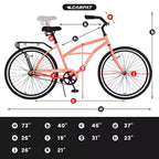 Okak 26IN Beach Cruiser Bikes with Steel Frame, Single Speed Drivetrain Adult Bike with Comfortable Rides, Bicycle for Men & Women, Pink