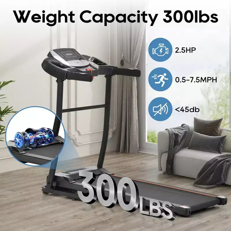 Tapis Roulant Pieghevole per Casa con Inclinazione e Sensore di Frequenza Cardiaca, Motore Silenzioso da 2,5HP, Ricarica USB, Macchina da Corsa Portatile, Capacità 136 kg