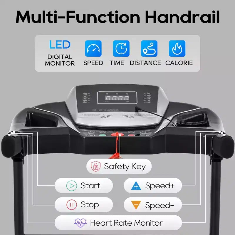 Tapis Roulant Pieghevole per Casa con Inclinazione e Sensore di Frequenza Cardiaca, Motore Silenzioso da 2,5HP, Ricarica USB, Macchina da Corsa Portatile, Capacità 136 kg