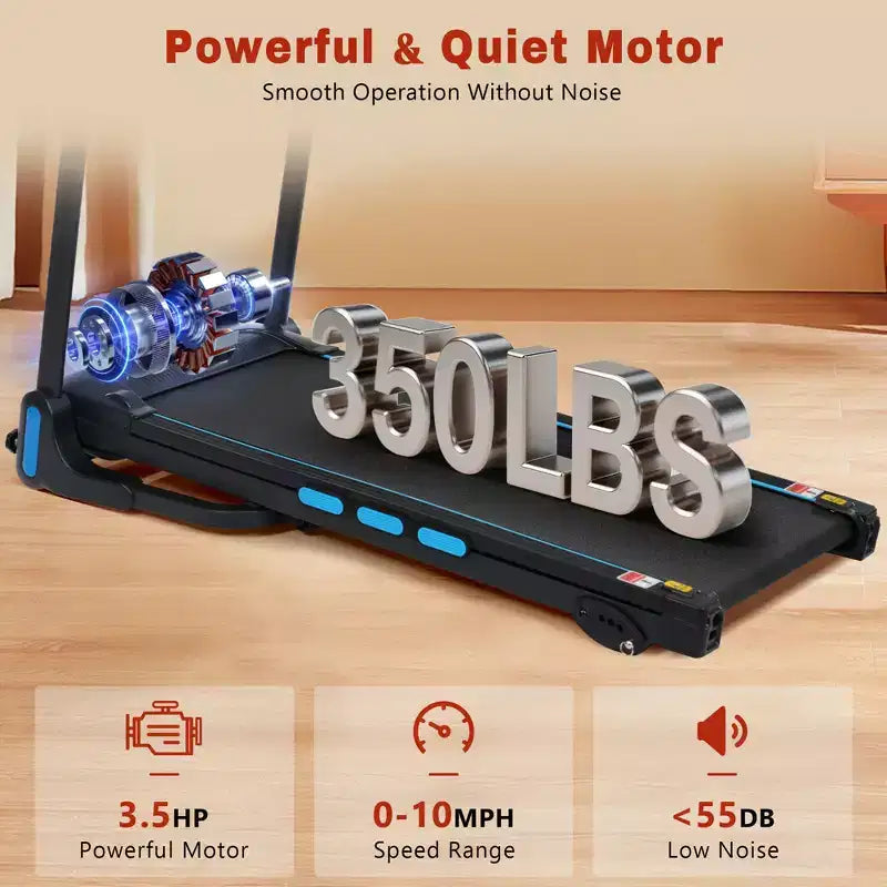 Tapis roulant pieghevole da 3,5 HP per casa con inclinazione, 16 km/h, capacità 158 kg, sensori di frequenza cardiaca, ricarica Type-C e USB, altoparlante Bluetooth