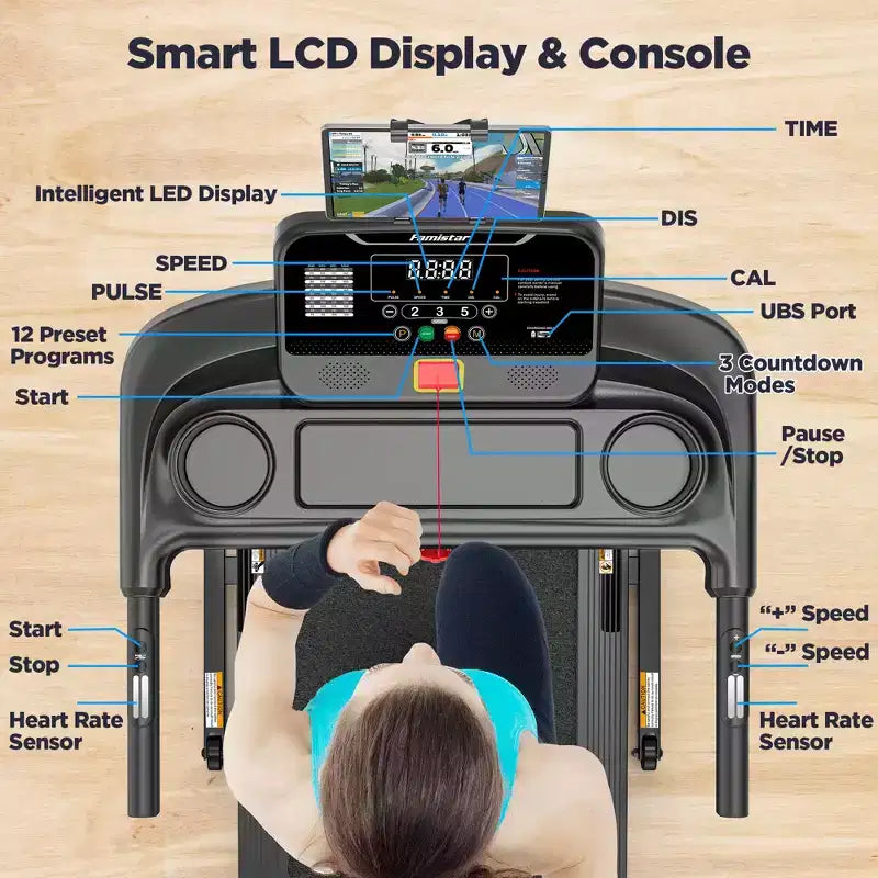 Tapis Roulant per Casa, Tapis Roulant Elettrico Pieghevole Portatile con Inclinazione Regolabile, Controllo APP, 64 Programmi, Capacità 136 kg, 12 km/h
