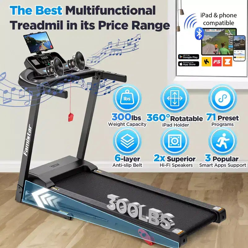Tapis Roulant per Casa, Tapis Roulant Elettrico Pieghevole Portatile con Inclinazione Regolabile, Controllo APP, 64 Programmi, Capacità 136 kg, 12 km/h