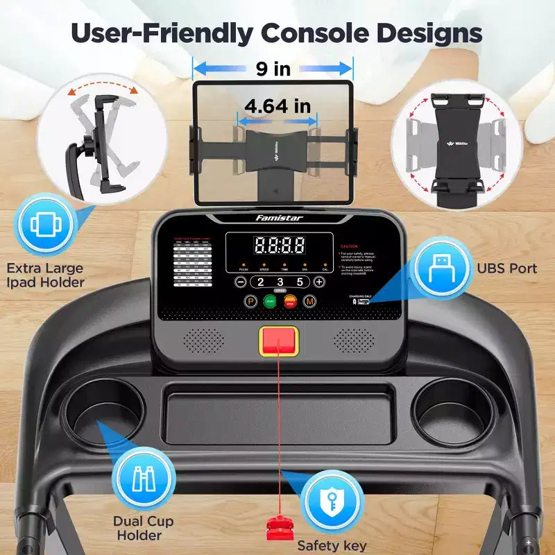 Tapis Roulant per Casa, Tapis Roulant Elettrico Pieghevole Portatile con Inclinazione Regolabile, Controllo APP, 64 Programmi, Capacità 136 kg, 12 km/h