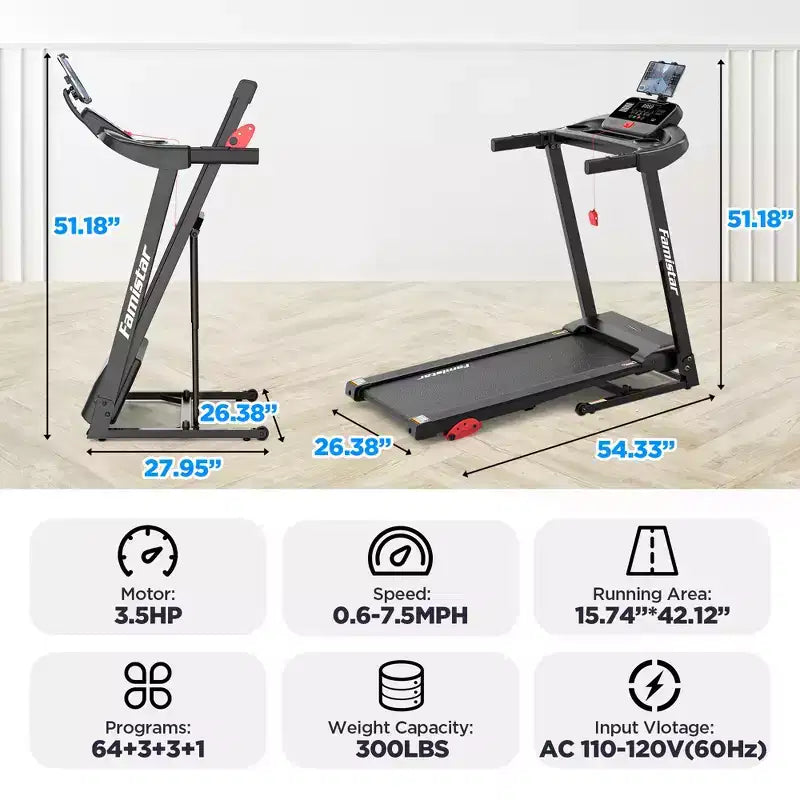 Tapis Roulant per Casa, Tapis Roulant Elettrico Pieghevole Portatile con Inclinazione Regolabile, Controllo APP, 64 Programmi, Capacità 136 kg, 12 km/h